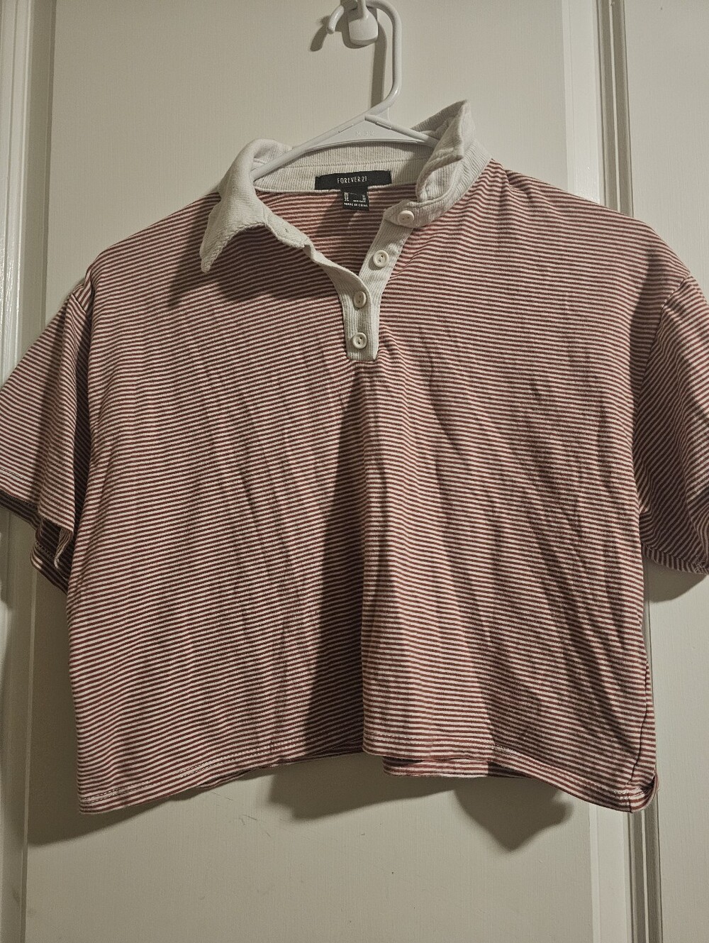Forever 21 Red and White Striped Polo Crop Top